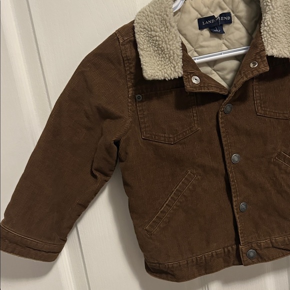Lands End Toddler Sherpa Lined Corduroy Jacket Brown Size 4 - Picture 2 of 7
